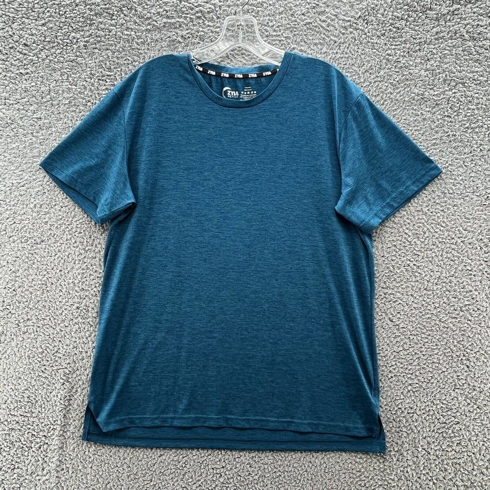 Zyia Active T Shirt Men Large Blue Performance Stretch Crew Neck Short Sleeve